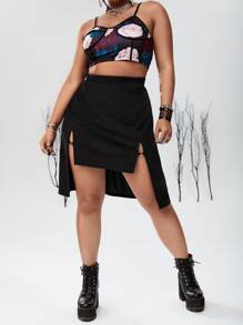 ROMWE PUNK Váy Plus Size Chia màu trơn Giải trí - màu đen - Xem 1