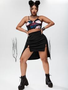 ROMWE PUNK Váy Plus Size Chia màu trơn Giải trí - màu đen - Xem 3