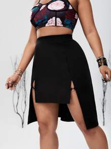 ROMWE PUNK Váy Plus Size Chia màu trơn Giải trí - màu đen - Xem 4