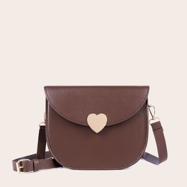 

Heart Shaped Metal Decor Saddle Bag, Brown