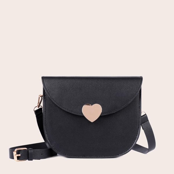 

Heart Shaped Metal Decor Saddle Bag, Black