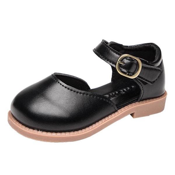 

Toddler Girls Round Toe Velcro Strap Flats, Black