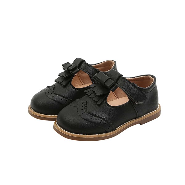 

Toddler Girls Fringe & Bow Decor Flats, Black