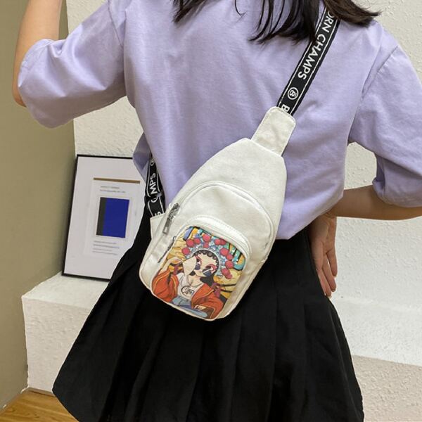 

Figure Print Letter Graphic Sling Bag, White