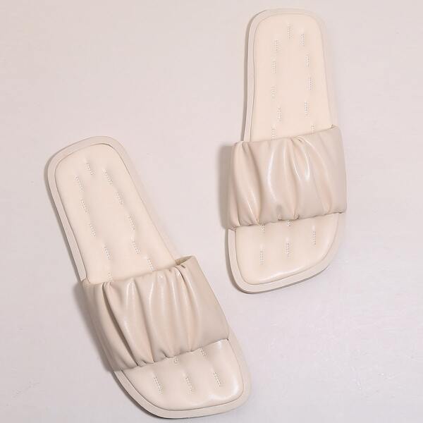 

Ruched Slide Sandals, Beige