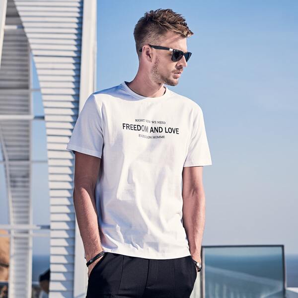 

Men Slogan Graphic Round Neck Tee, White