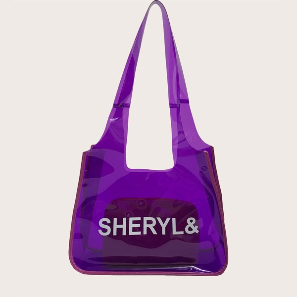 

Clear Shoulder Tote Bag With Inner Pouch, Purple