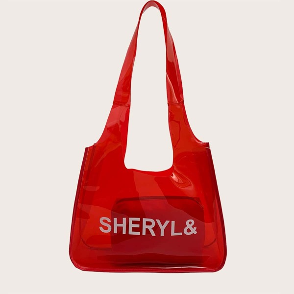 

Clear Shoulder Tote Bag With Inner Pouch, Red