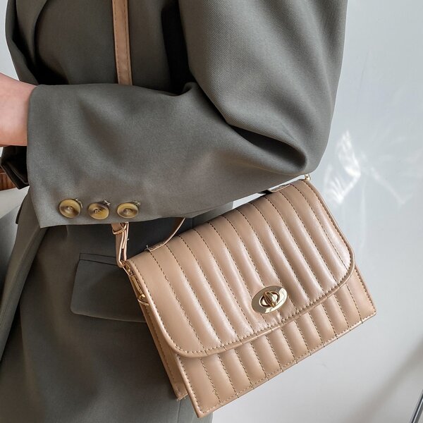 

Turn-lock Stitch Detail Satchel Bag, Khaki
