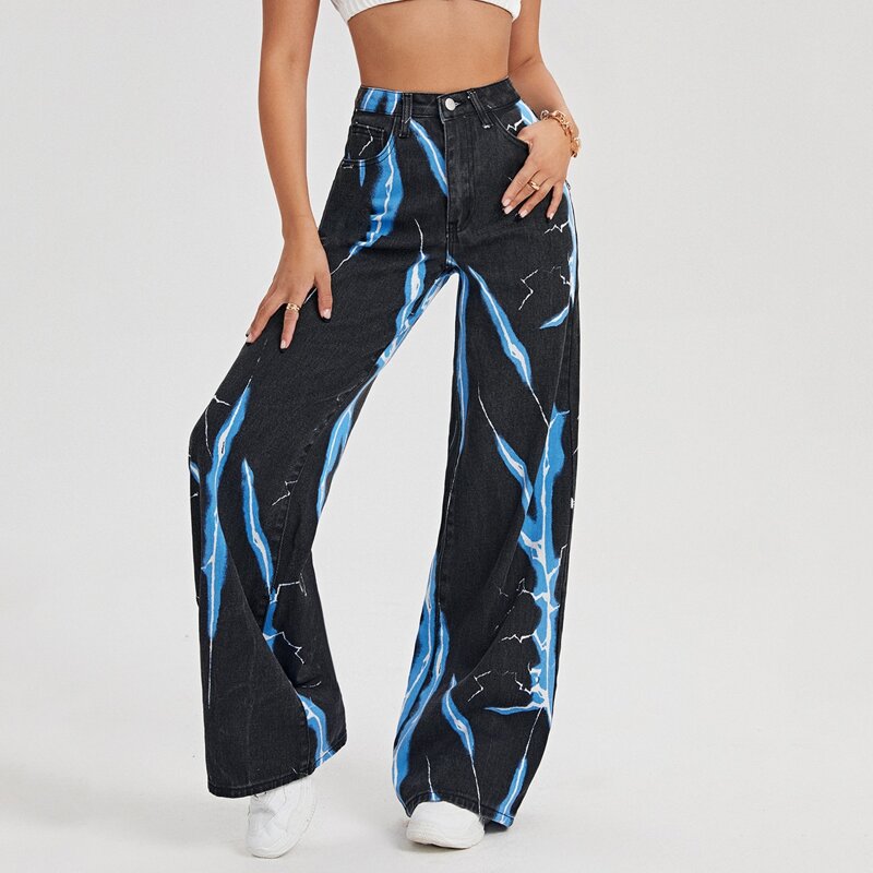

High Waist Tie Dye Wide Leg Jeans, Multicolor
