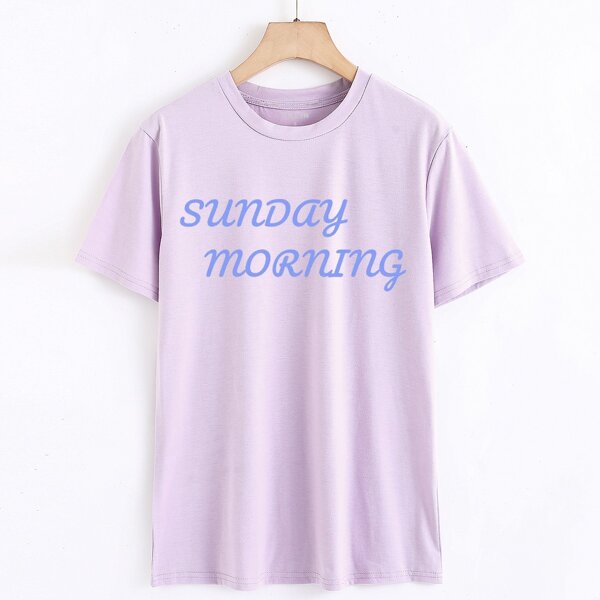 

Letter Graphic Round Neck Tee, Lilac purple