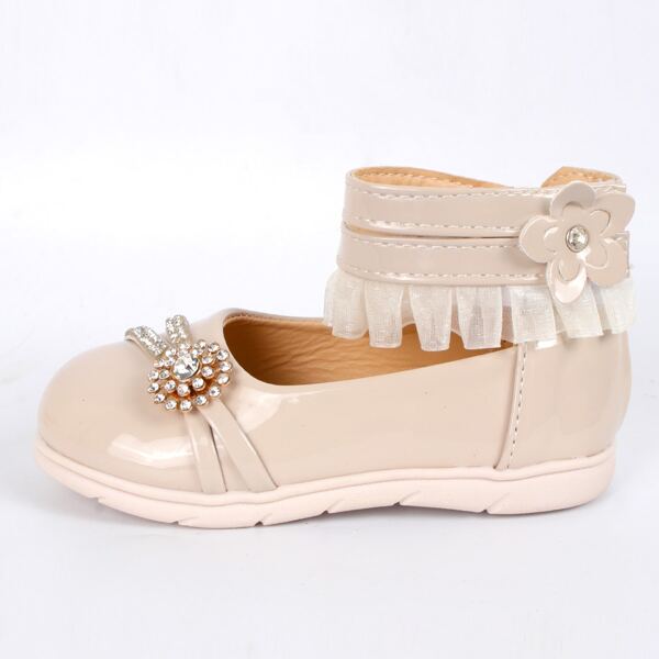 

Toddler Girls Rhinestone Decor Ankle Strap Flats, Beige