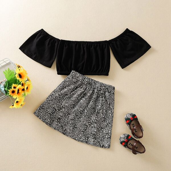 

Toddler Girls Bardot Top & Cheetah Print Skirt, Multicolor