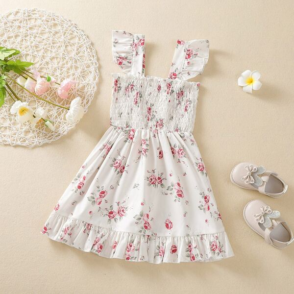 

Toddler Girls Floral Print Fly Sleeve Dress, Multicolor