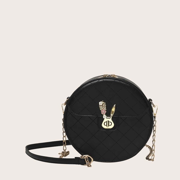 

Quilted Turn-lock Circle Bag, Black