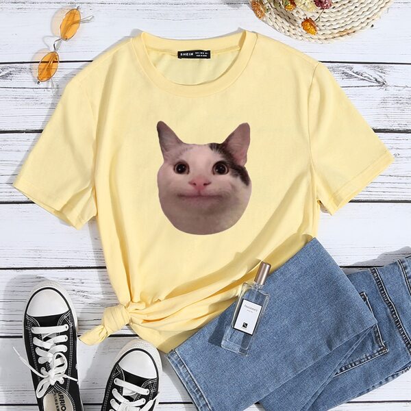 

Cat Print Tee, Yellow