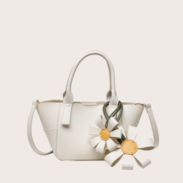 

Floral Decor Satchel Bag, Beige