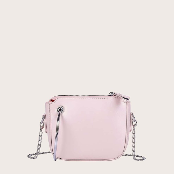 

Minimalist Ring Handle Chain Satchel Bag, Pink