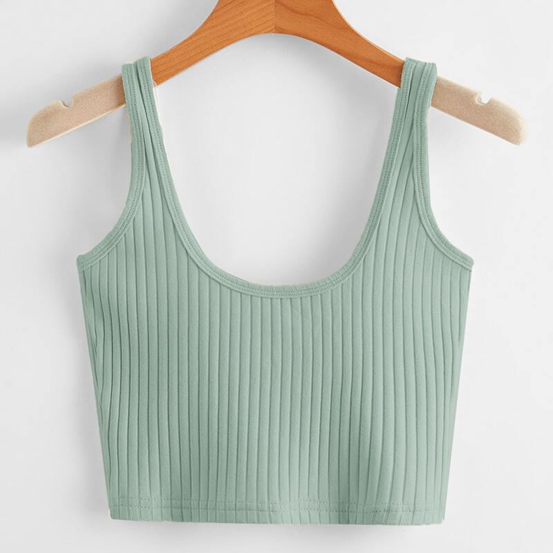 

Solid Ribbed Tank Top, Mint green