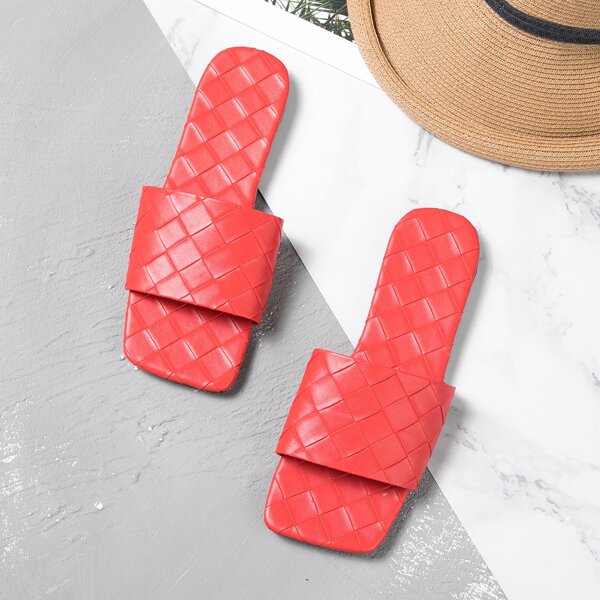

Braided Embossed Slide Sandals, Red