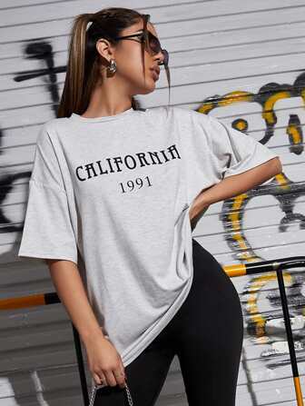 Drop Shoulder T-Shirt mit Buchstaben Grafik