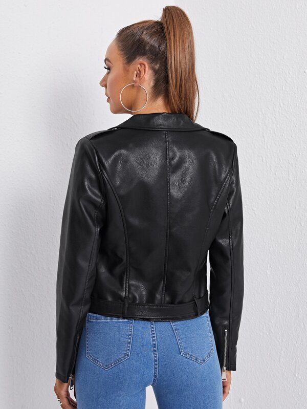 SHEIN Essnce Zipper Front Belted Detail Biker Jacket SHEIN UK