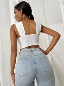 SHEIN SXY Cross Wrap Crop Tank Top - White - View 2