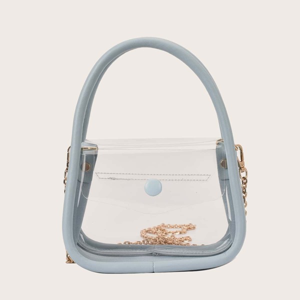 

Clear Minimalist Chain Satchel Bag, Blue