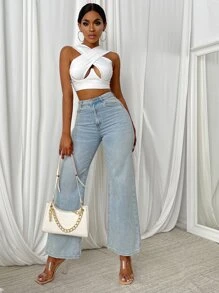 SHEIN SXY Cross Wrap Crop Tank Top - White - View 5