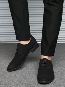 Men Minimalist Lace-up Front Dress Shoes - Black - View 1