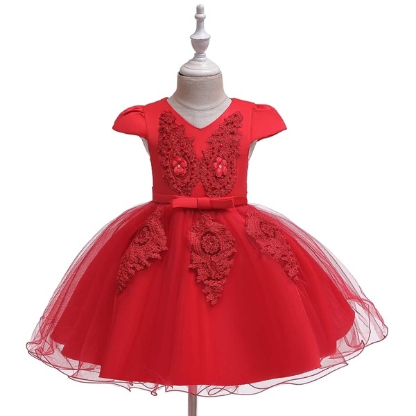 

Toddler Girls Mesh Hem Applique Gown Dress, Red