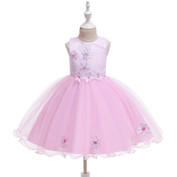 

Toddler Girls Floral Embroidery Tie Back Gown Dress, Pink