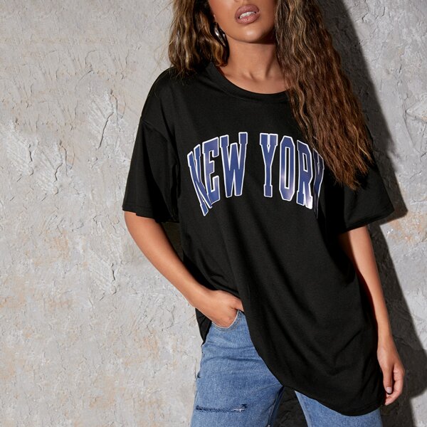 

Длинная футболка с текстовым принтом, Чёрный