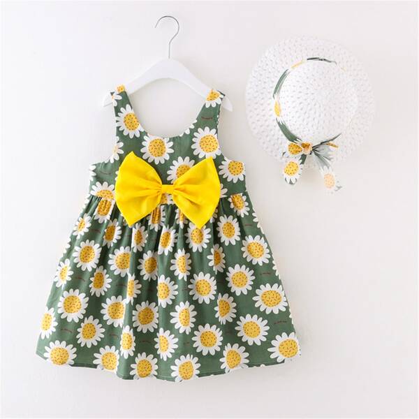 

Toddler Girls Allover Floral Bow Front Smock Dress & Hat, Multicolor