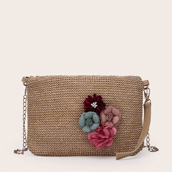 

Applique Braided Design Crossbody Bag, Khaki