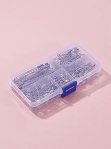 Khoảng 220 chiếc/hộp Ghim sắt nhiều kích cỡ dùng để làm đồ trang sức, hộp, túi xách, quần áo tự làm - Bạc - Xem 3