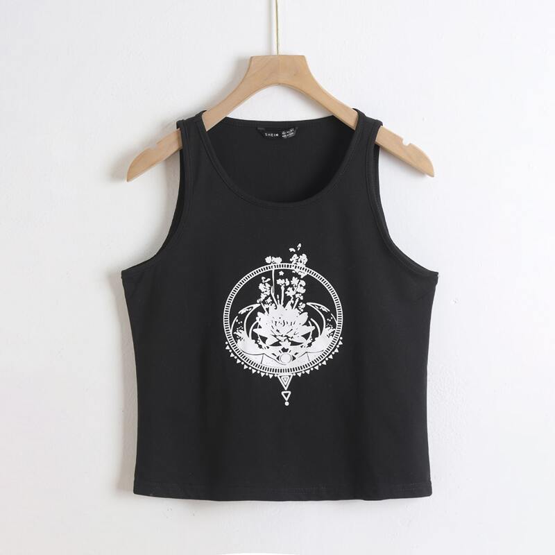 

Floral Print Tank Top, Black