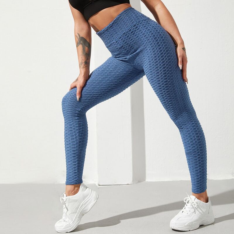 

High Waist Textured Sports Leggings, Blue
