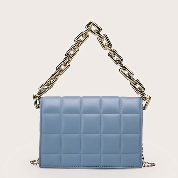 

Minimalist Quilted Chain Satchel Bag, Blue