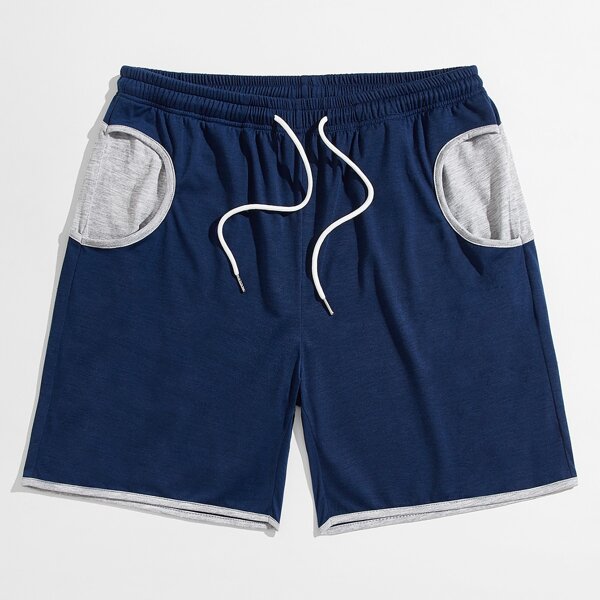 

Men Contrast Panel Drawstring Pajama Shorts, Navy blue