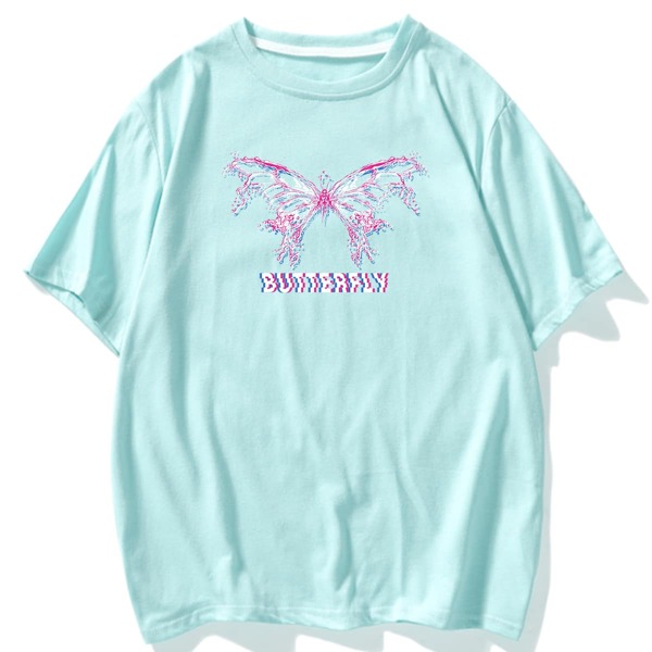 

Men Butterfly & Letter Graphic Tee, Mint blue