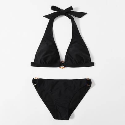 Ring Linked Halter Bikini Swimsuit