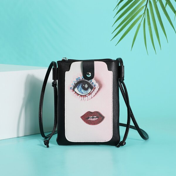 

Face Print Crossbody Bag, Multicolor