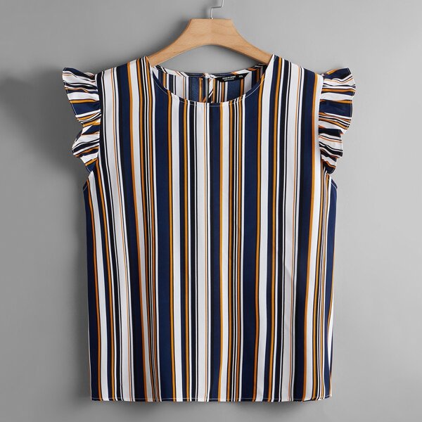 

Plus Striped Ruffle Trimed Blouse, Multicolor