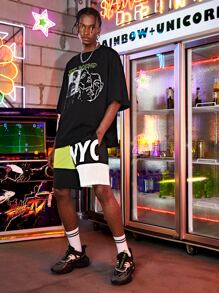 Manfinity RebelGame Camiseta con estampado de letra y figura de hombros caídos - Negro - Ver 5