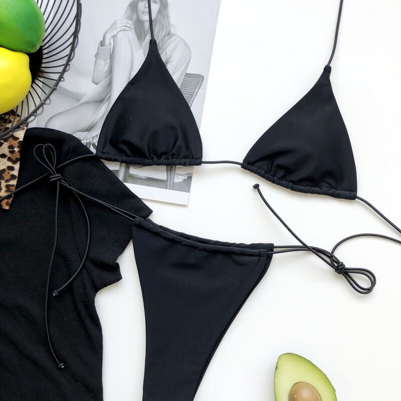 

Micro Triangle Thong Bikini Swimsuit, Black