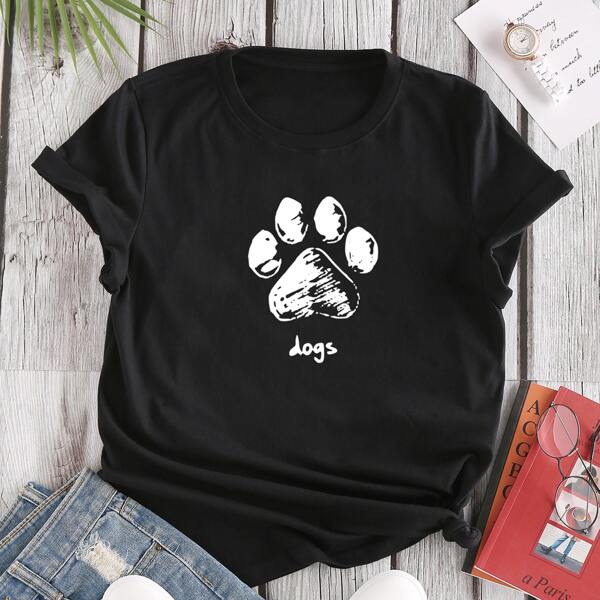 

Letter & Cartoon Graphic Short Sleeve Tee, Black