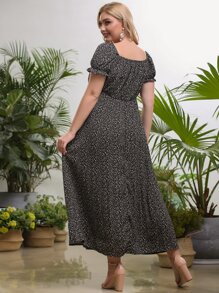 Plus Puff Sleeve Ditsy Floral Dress