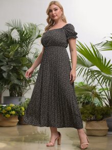 Plus Puff Sleeve Ditsy Floral Dress