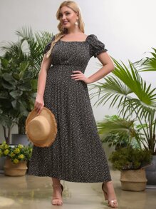 Plus Puff Sleeve Ditsy Floral Dress